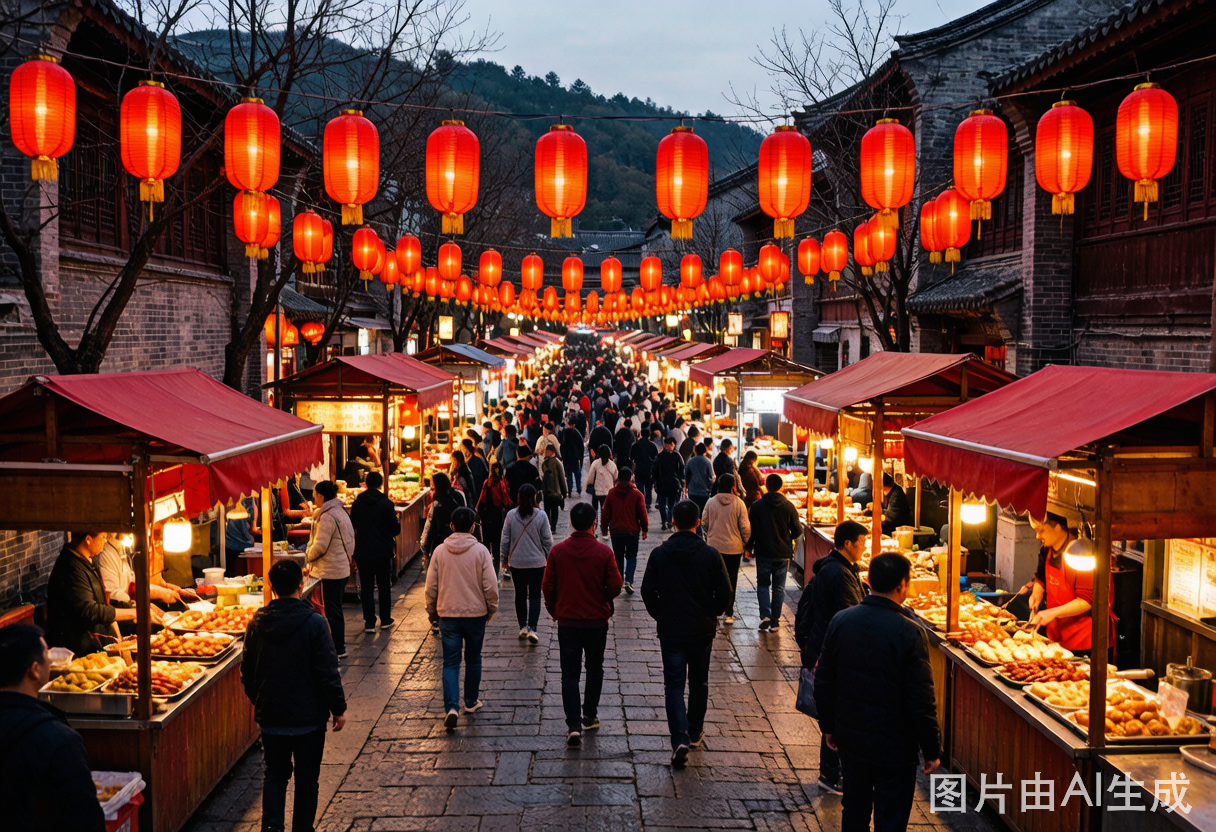 Well-lit Chinese night market street